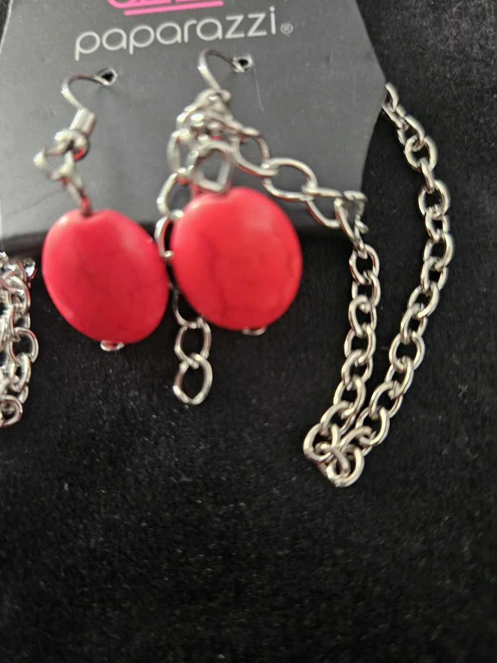 Paparazzi Silver Necklace & Red Earring Set - Bold Red Accent